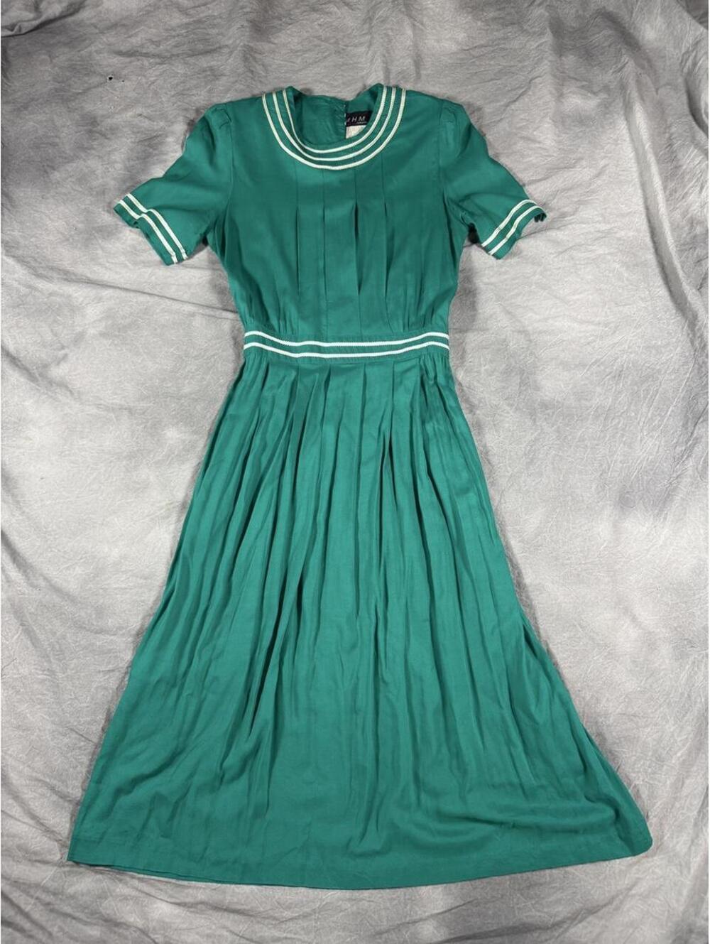 Vintage 80s MHM Melissa Harper Emerald Green Pleated Midi Dress / Sailor